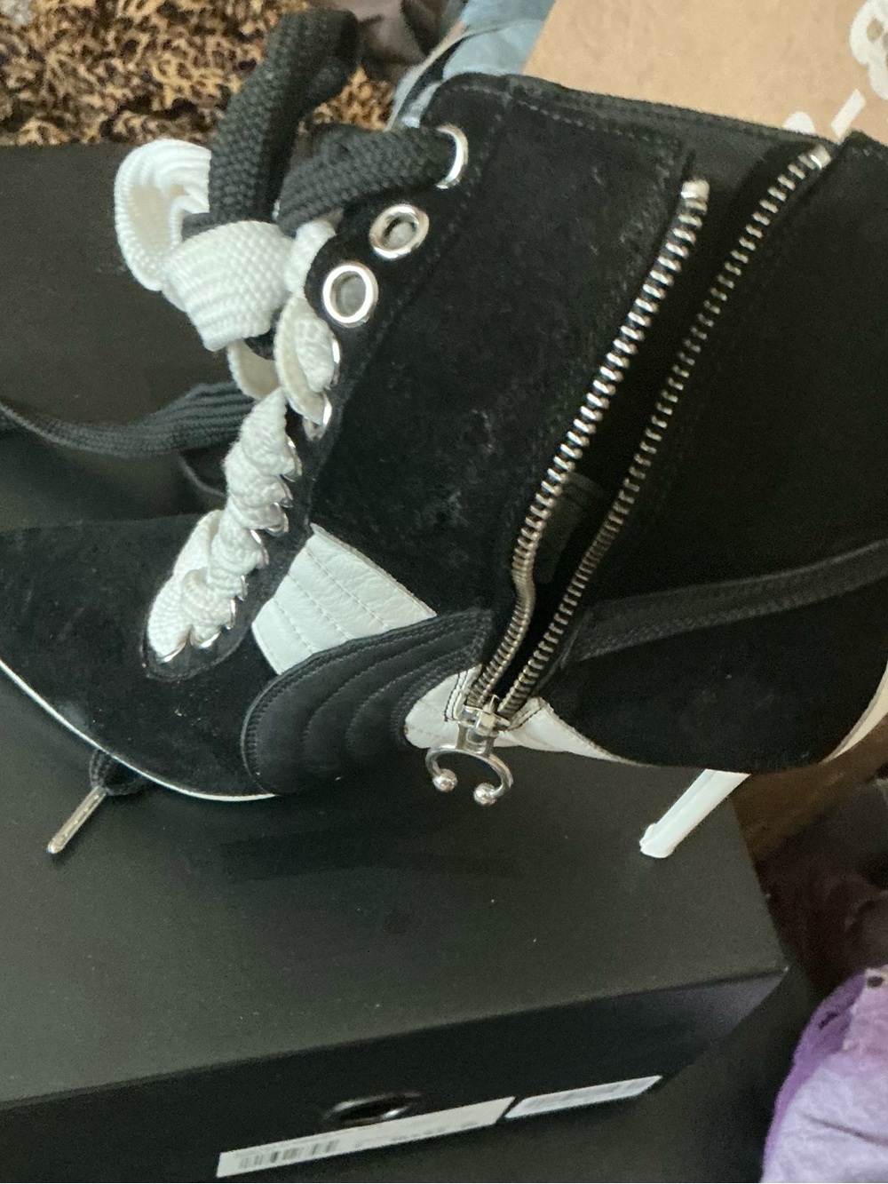 Black and White Women's Lace-Up High Heel Ankle Boots